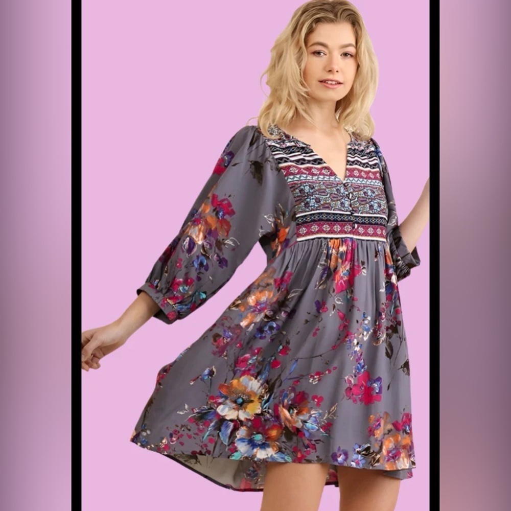 Umgee Multicolor Geometric Pattern mini dress size S new with tag - Picture 1 of 8